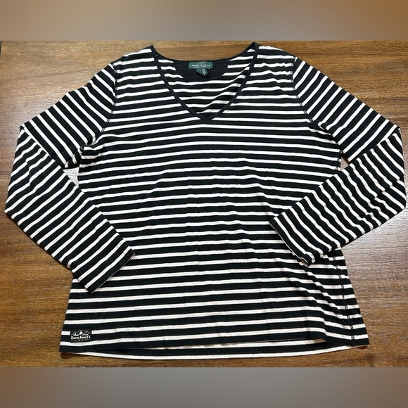 LRL Lauren Jeans Co Ralph Lauren Women’s Size L Striped V-Neck Long Sleeve Shirt - Picture 1 of 4